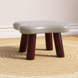 Contemporary Four-Leaf Clover Kids Stool — Solid Wood, Faux Oil-Waxed Leather, Low, Backless & Armless, Living Room Accent