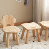 Contemporary Cloud-Shaped Cylindrical Kids Stool - Rubberwood and Multi-Layer Plywood, Low-Profile, Armless, For Living Room
