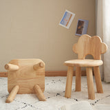 Contemporary Cloud-Shaped Cylindrical Kids Stool - Rubberwood and Multi-Layer Plywood, Low-Profile, Armless, For Living Room