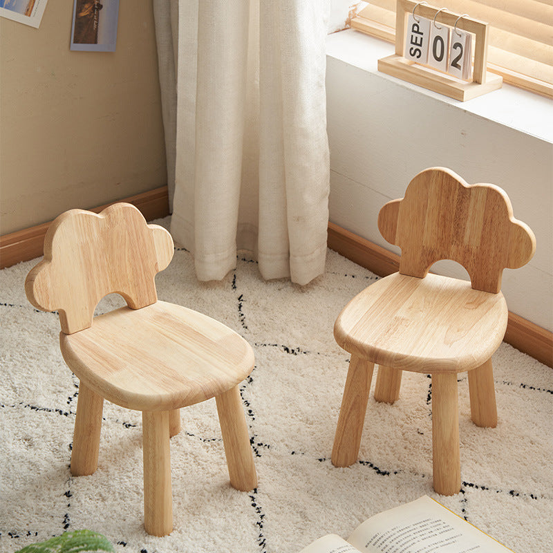 Contemporary Cloud-Shaped Cylindrical Kids Stool - Rubberwood and Multi-Layer Plywood, Low-Profile, Armless, For Living Room