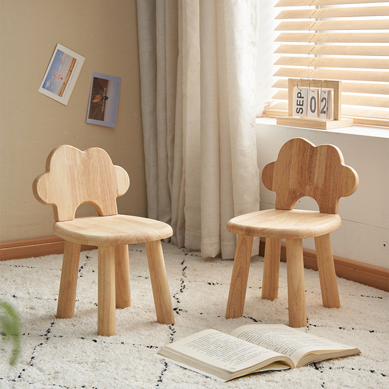 Contemporary Cloud-Shaped Cylindrical Kids Stool - Rubberwood and Multi-Layer Plywood, Low-Profile, Armless, For Living Room