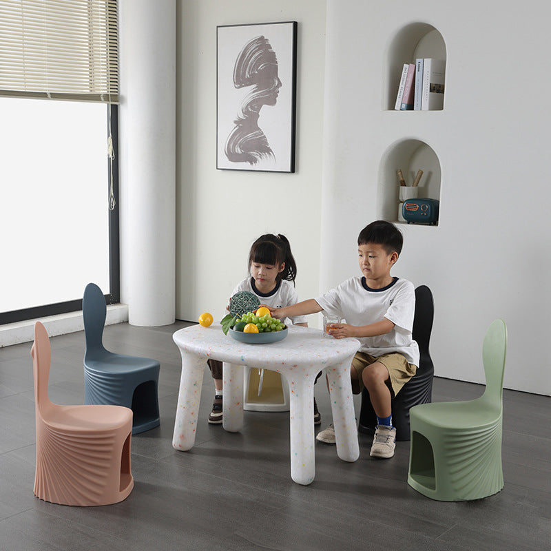 Contemporary Wave-Shell Design PE Kids Dining Chair, Armless, for Dining Room & Kitchen