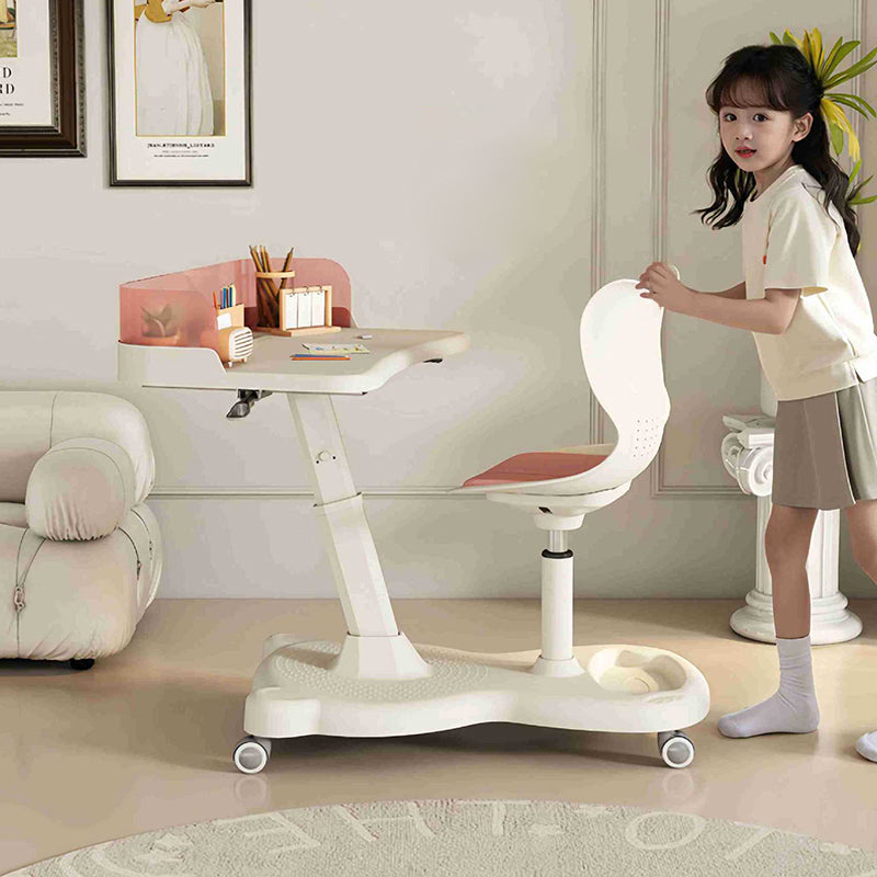 Modern Minimalist Rectangular Kids Desk & Chair Set with Mesh Backrest, Height-Adjustable Iron & PP Frame for Home Office