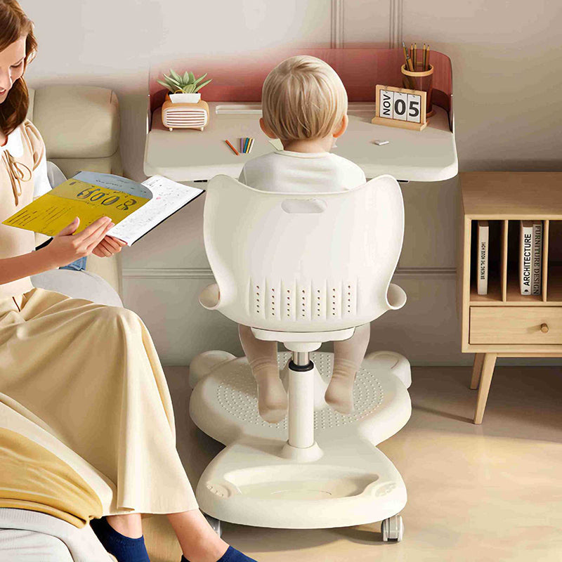 Modern Minimalist Rectangular Kids Desk & Chair Set with Mesh Backrest, Height-Adjustable Iron & PP Frame for Home Office