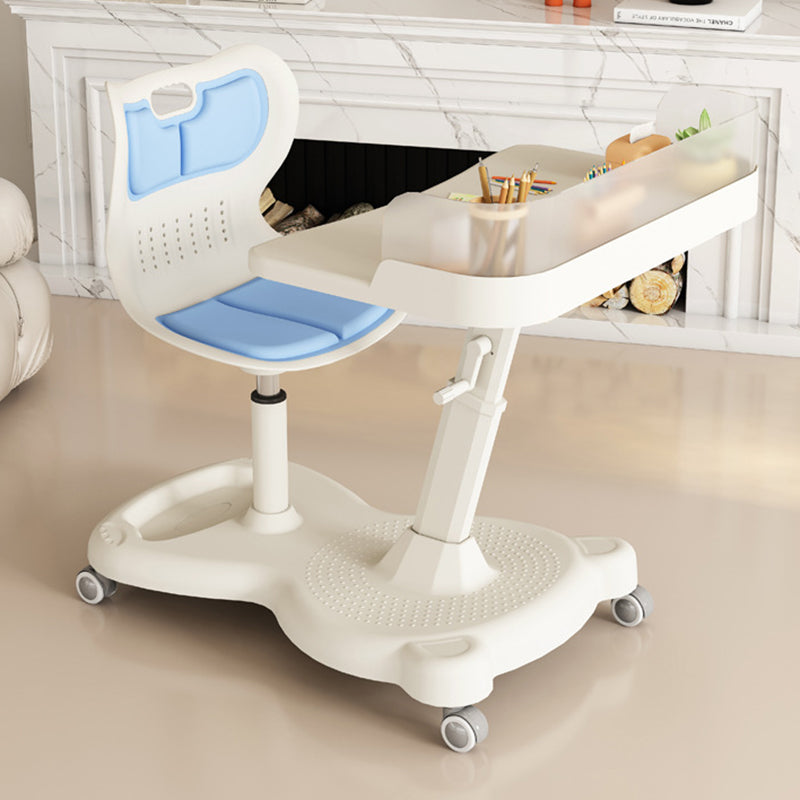 Modern Minimalist Rectangular Kids Desk & Chair Set with Mesh Backrest, Height-Adjustable Iron & PP Frame for Home Office