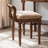 Classic Vintage Solid Wood Vanity Stool – Square Padded Seat with Patterned Upholstery and Low Back for the Bedroom
