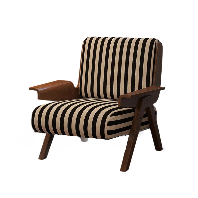 Traditional French-Style Square Fabric Accent Chair with Solid Rubberwood Frame and Armrests for Living Room