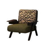 Traditional French-Style Square Fabric Accent Chair with Solid Rubberwood Frame and Armrests for Living Room