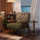 Traditional French-Style Square Fabric Accent Chair with Solid Rubberwood Frame and Armrests for Living Room