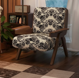 Traditional French-Style Square Fabric Accent Chair with Solid Rubberwood Frame and Armrests for Living Room
