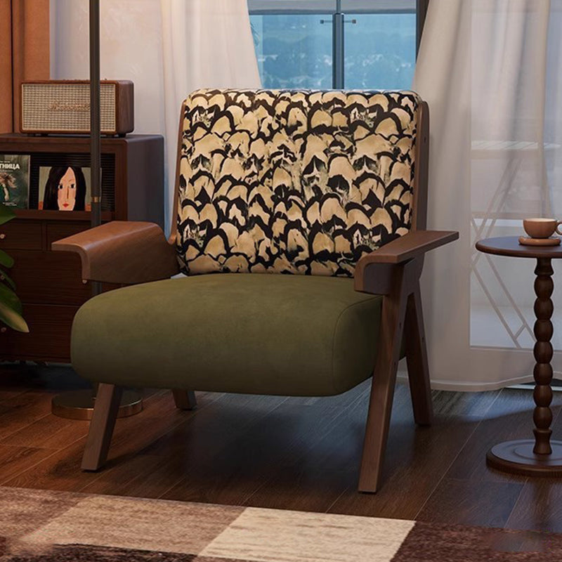 Traditional French-Style Square Fabric Accent Chair with Solid Rubberwood Frame and Armrests for Living Room