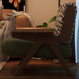 Traditional French-Style Square Fabric Accent Chair with Solid Rubberwood Frame and Armrests for Living Room