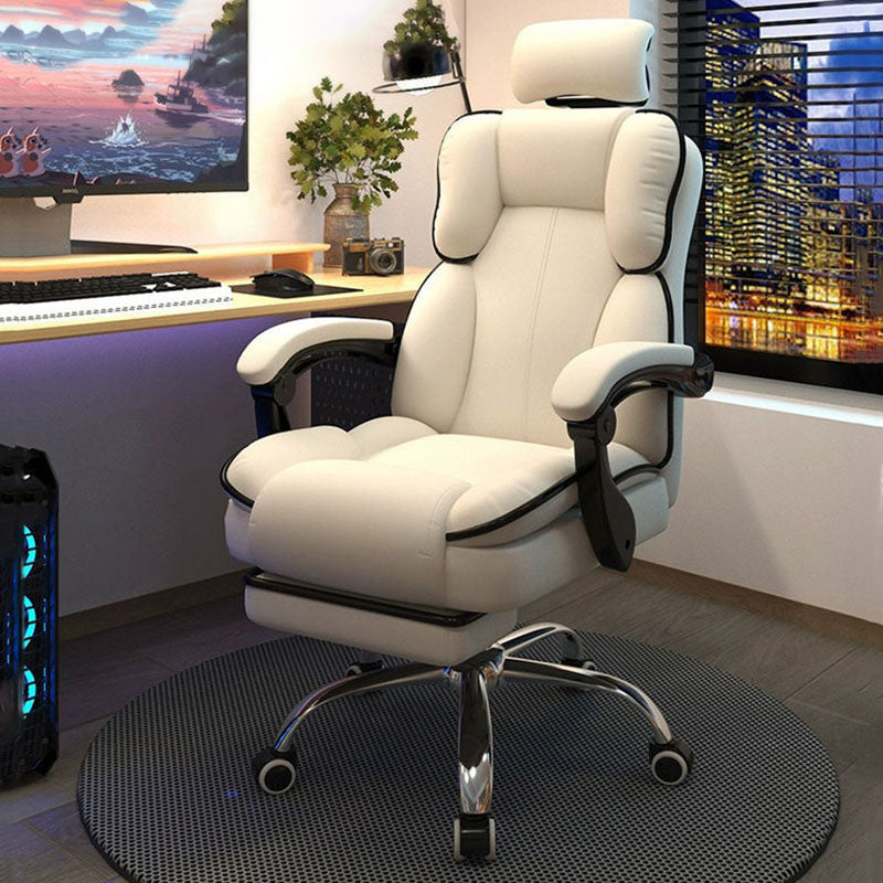 Modern Scandinavian Rectangular PU Leather Gaming Chair with Steel Frame, Height-Adjustable Swivel Backrest and Armrests for Bedroom