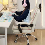 Modern Scandinavian Rectangular PU Leather Gaming Chair with Steel Frame, Height-Adjustable Swivel Backrest and Armrests for Bedroom