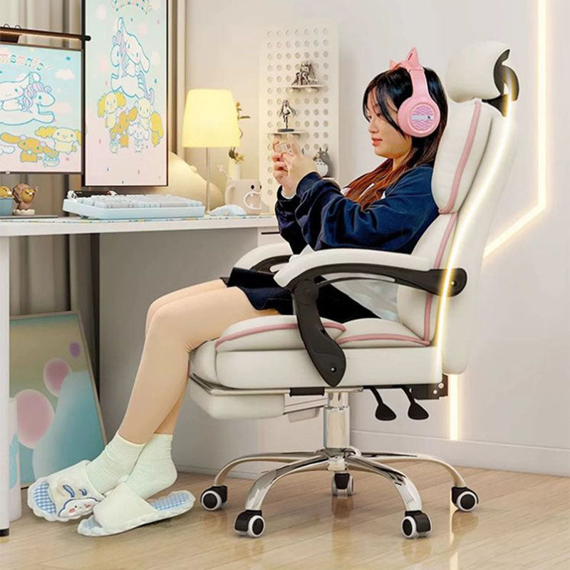 Modern Scandinavian Rectangular PU Leather Gaming Chair with Steel Frame, Height-Adjustable Swivel Backrest and Armrests for Bedroom