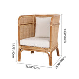 Traditional Chinese-Style Backrest Armchair Sofa – Handwoven Natural Indonesian Rattan, Waterproof Cushions, Zen-Style Living Room Chair