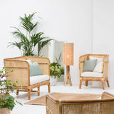 Traditional Chinese-Style Backrest Armchair Sofa – Handwoven Natural Indonesian Rattan, Waterproof Cushions, Zen-Style Living Room Chair