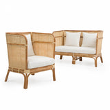 Traditional Chinese-Style Backrest Armchair Sofa – Handwoven Natural Indonesian Rattan, Waterproof Cushions, Zen-Style Living Room Chair