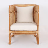 Traditional Chinese-Style Backrest Armchair Sofa – Handwoven Natural Indonesian Rattan, Waterproof Cushions, Zen-Style Living Room Chair