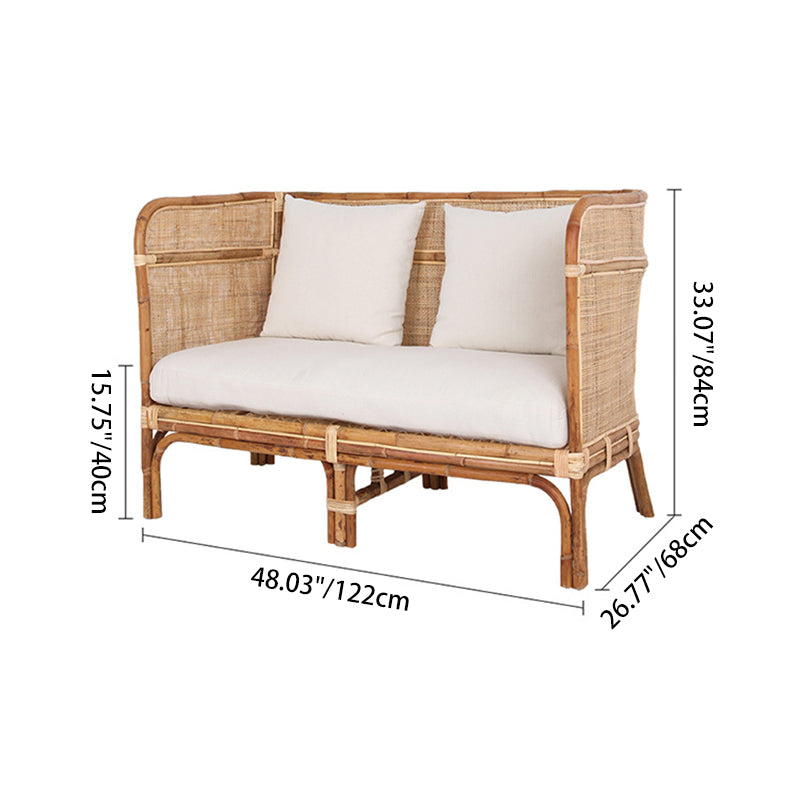 Traditional Chinese-Style Backrest Armchair Sofa – Handwoven Natural Indonesian Rattan, Waterproof Cushions, Zen-Style Living Room Chair