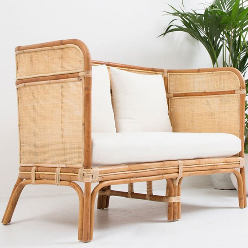Traditional Chinese-Style Backrest Armchair Sofa – Handwoven Natural Indonesian Rattan, Waterproof Cushions, Zen-Style Living Room Chair