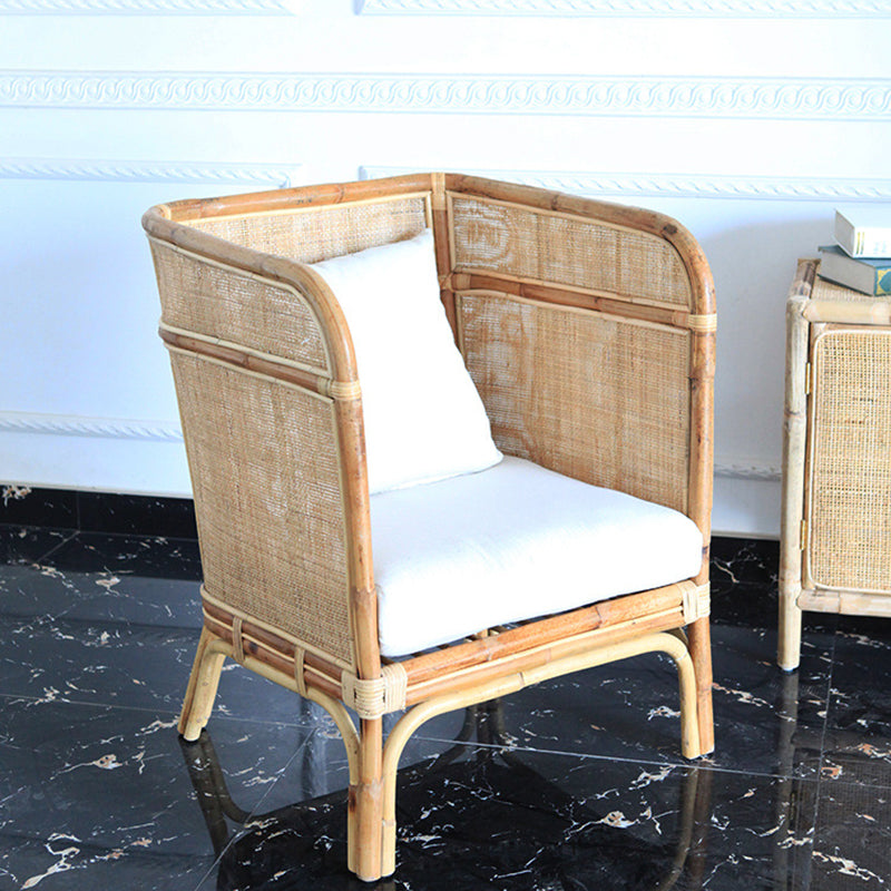 Traditional Chinese-Style Backrest Armchair Sofa – Handwoven Natural Indonesian Rattan, Waterproof Cushions, Zen-Style Living Room Chair