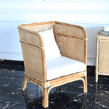 Traditional Chinese-Style Backrest Armchair Sofa – Handwoven Natural Indonesian Rattan, Waterproof Cushions, Zen-Style Living Room Chair