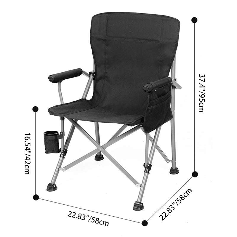 Modern Minimalist Square Carbon-Steel Folding Camping Chair with Oxford Fabric Backrest and Armrests – Black, Outdoor Use