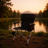Modern Minimalist Square Carbon-Steel Folding Camping Chair with Oxford Fabric Backrest and Armrests – Black, Outdoor Use
