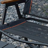Modern Minimalist Foldable Camping Chair with Square Carbon Steel Frame, Nylon Seat, Beech Wood Backrest and Armrests for Outdoor Use