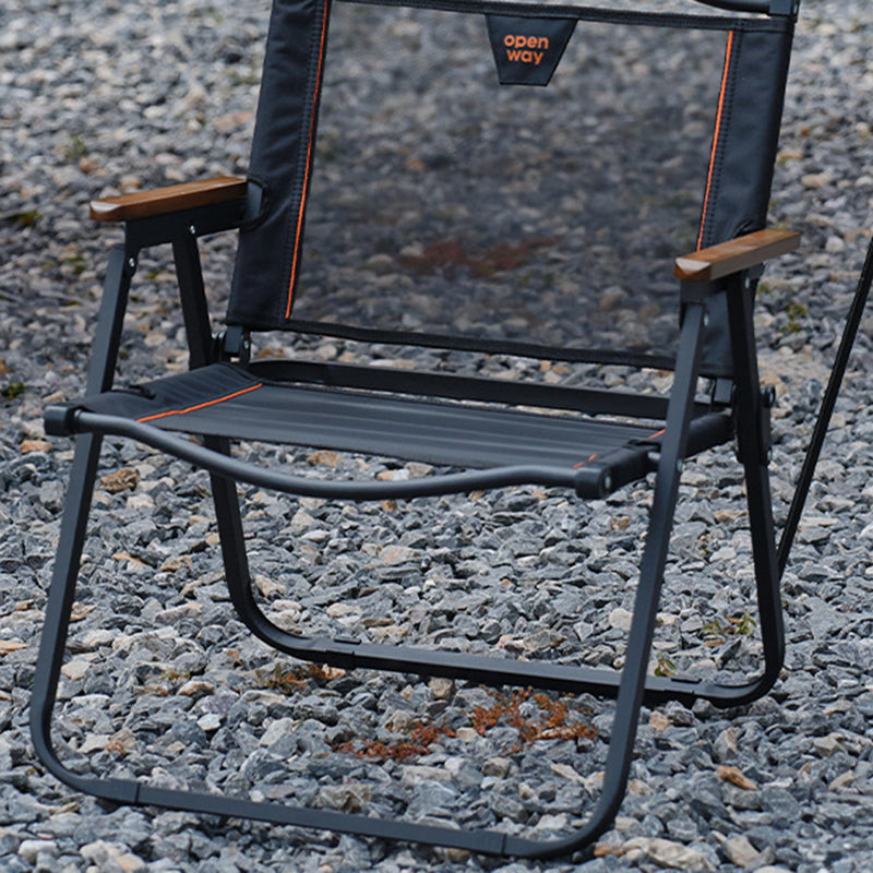 Modern Minimalist Foldable Camping Chair with Square Carbon Steel Frame, Nylon Seat, Beech Wood Backrest and Armrests for Outdoor Use