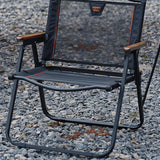 Modern Minimalist Foldable Camping Chair with Square Carbon Steel Frame, Nylon Seat, Beech Wood Backrest and Armrests for Outdoor Use