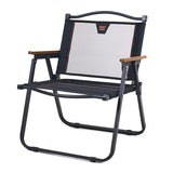 Modern Minimalist Foldable Camping Chair with Square Carbon Steel Frame, Nylon Seat, Beech Wood Backrest and Armrests for Outdoor Use