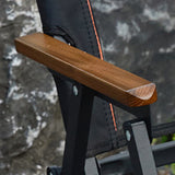 Modern Minimalist Foldable Camping Chair with Square Carbon Steel Frame, Nylon Seat, Beech Wood Backrest and Armrests for Outdoor Use