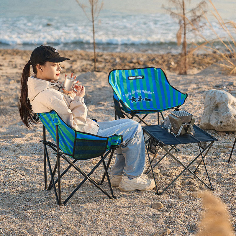 Modern Minimalist Foldable Camping Chair with Backrest — Square Carbon Steel Frame, Oxford Fabric, Striped or Plaid Design, Outdoor Use