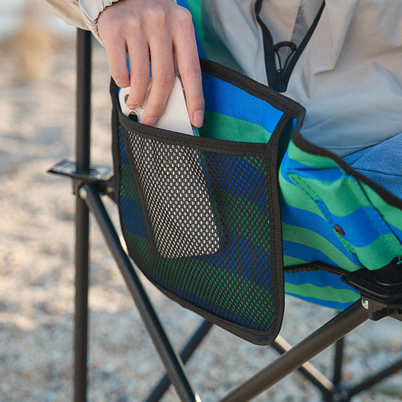 Modern Minimalist Foldable Camping Chair with Backrest — Square Carbon Steel Frame, Oxford Fabric, Striped or Plaid Design, Outdoor Use