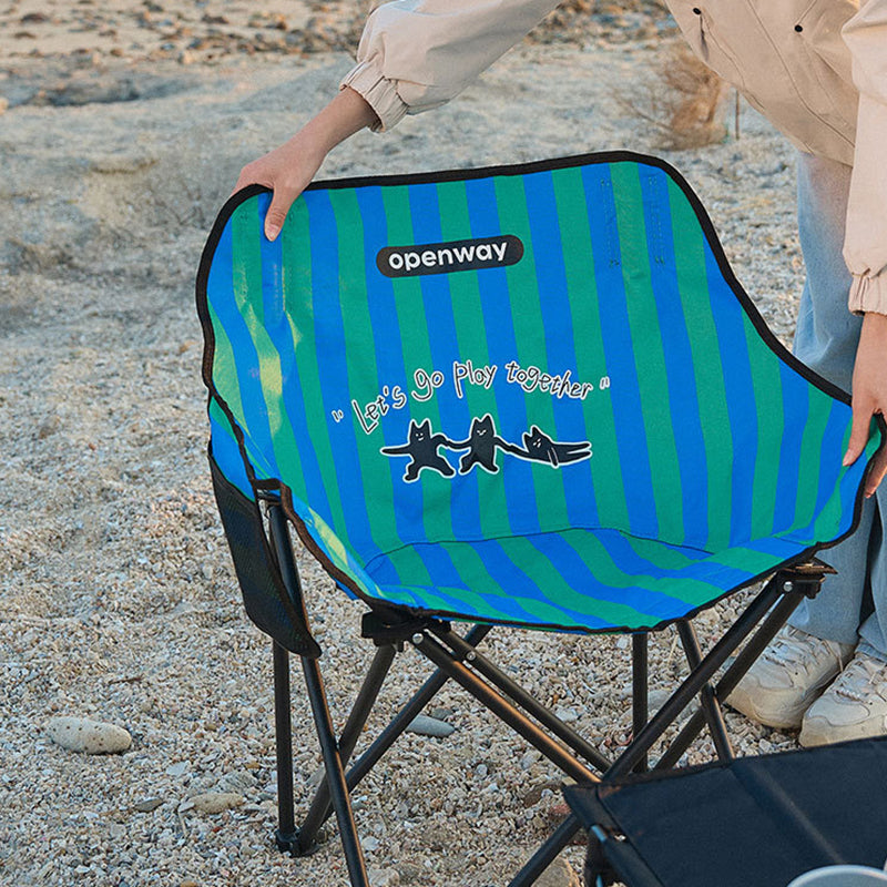 Modern Minimalist Foldable Camping Chair with Backrest — Square Carbon Steel Frame, Oxford Fabric, Striped or Plaid Design, Outdoor Use