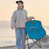 Modern Minimalist Foldable Camping Chair with Backrest — Square Carbon Steel Frame, Oxford Fabric, Striped or Plaid Design, Outdoor Use