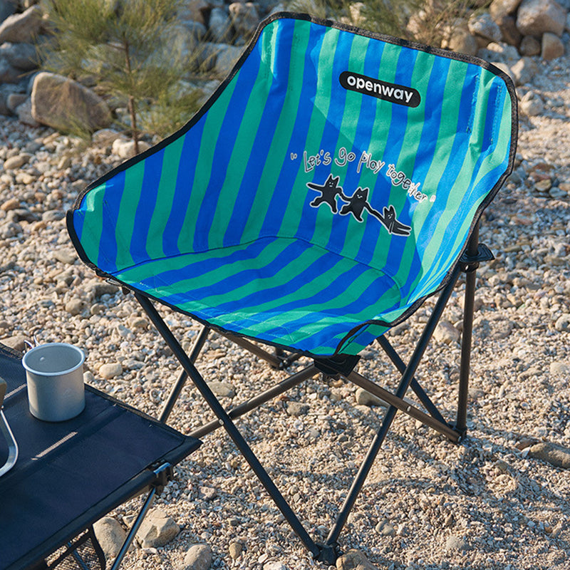Modern Minimalist Foldable Camping Chair with Backrest — Square Carbon Steel Frame, Oxford Fabric, Striped or Plaid Design, Outdoor Use