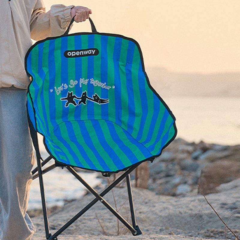 Modern Minimalist Foldable Camping Chair with Backrest — Square Carbon Steel Frame, Oxford Fabric, Striped or Plaid Design, Outdoor Use