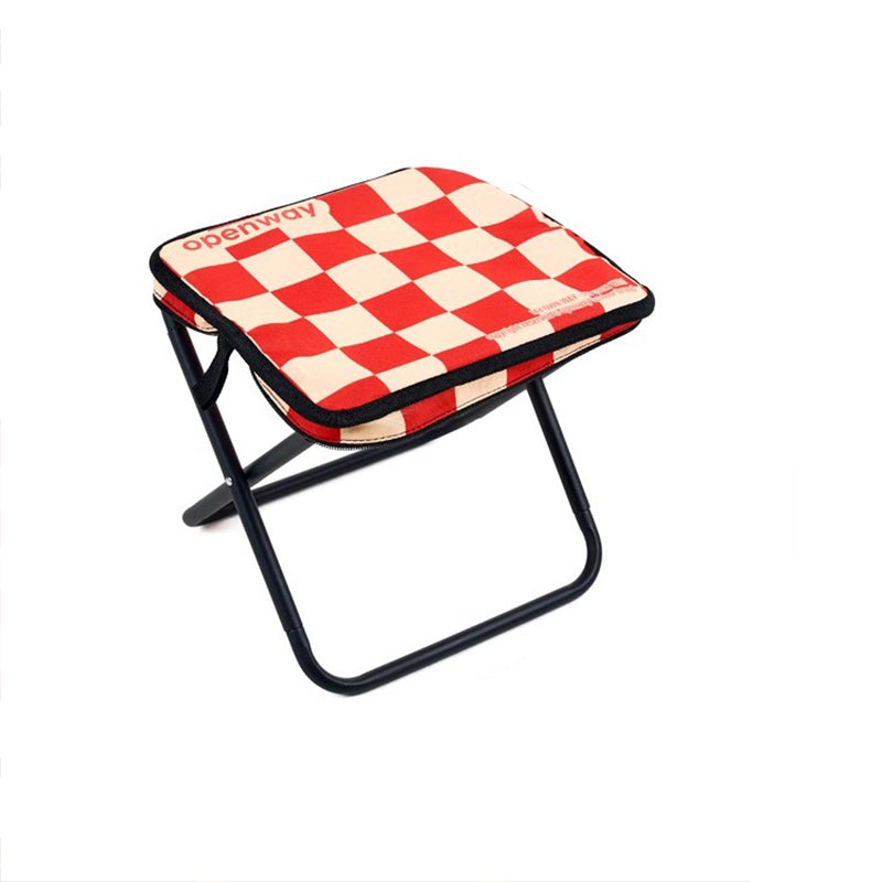 Modern Minimalist Rectangular Folding Stool with Carbon Steel Frame, Oxford Fabric Seat and Backrest — Striped or Plaid, Outdoor Use
