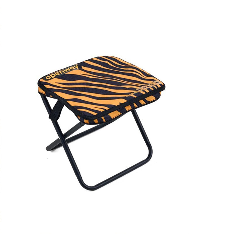 Modern Minimalist Rectangular Folding Stool with Carbon Steel Frame, Oxford Fabric Seat and Backrest — Striped or Plaid, Outdoor Use
