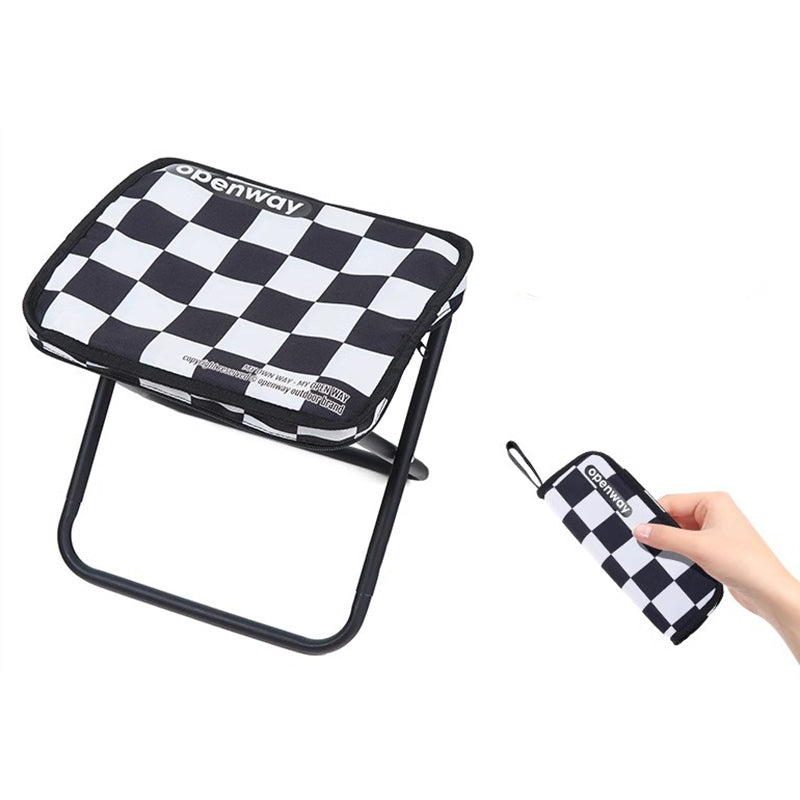 Modern Minimalist Rectangular Folding Stool with Carbon Steel Frame, Oxford Fabric Seat and Backrest — Striped or Plaid, Outdoor Use