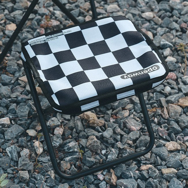Modern Minimalist Rectangular Folding Stool with Carbon Steel Frame, Oxford Fabric Seat and Backrest — Striped or Plaid, Outdoor Use