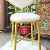 Heart-Shaped Plush Teddy Fur Vanity Stool with Velvet Upholstery and Metal Frame, Foam-Cushioned Backrest — Modern Minimalist Bedroom Chair
