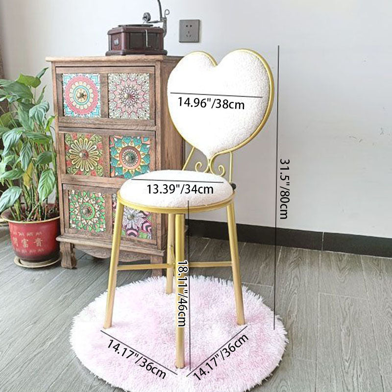 Heart-Shaped Plush Teddy Fur Vanity Stool with Velvet Upholstery and Metal Frame, Foam-Cushioned Backrest — Modern Minimalist Bedroom Chair