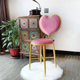 Heart-Shaped Plush Teddy Fur Vanity Stool with Velvet Upholstery and Metal Frame, Foam-Cushioned Backrest — Modern Minimalist Bedroom Chair