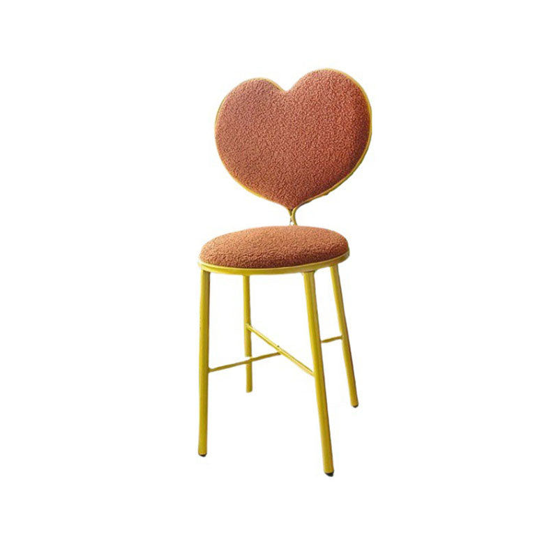 Heart-Shaped Plush Teddy Fur Vanity Stool with Velvet Upholstery and Metal Frame, Foam-Cushioned Backrest — Modern Minimalist Bedroom Chair