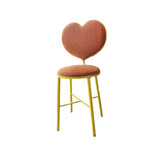 Heart-Shaped Plush Teddy Fur Vanity Stool with Velvet Upholstery and Metal Frame, Foam-Cushioned Backrest — Modern Minimalist Bedroom Chair