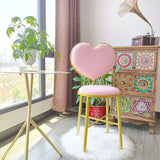 Heart-Shaped Plush Teddy Fur Vanity Stool with Velvet Upholstery and Metal Frame, Foam-Cushioned Backrest — Modern Minimalist Bedroom Chair